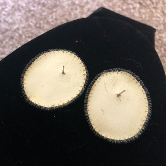 Turquoise Stone and Red/Black Beaded Earrings - Picture 5 of 6